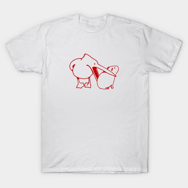 Minimalist art of a funny event with Pelican and Capybara in red ink T-Shirt by croquis design